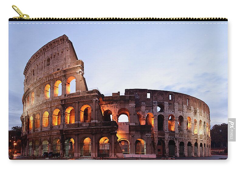 Arch Zip Pouch featuring the photograph The Coliseum With Arches Illuminated by S. Greg Panosian