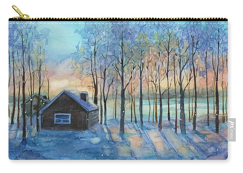 Russian Artists New Wave Zip Pouch featuring the painting The Color of Winter is White ? by Ina Petrashkevich