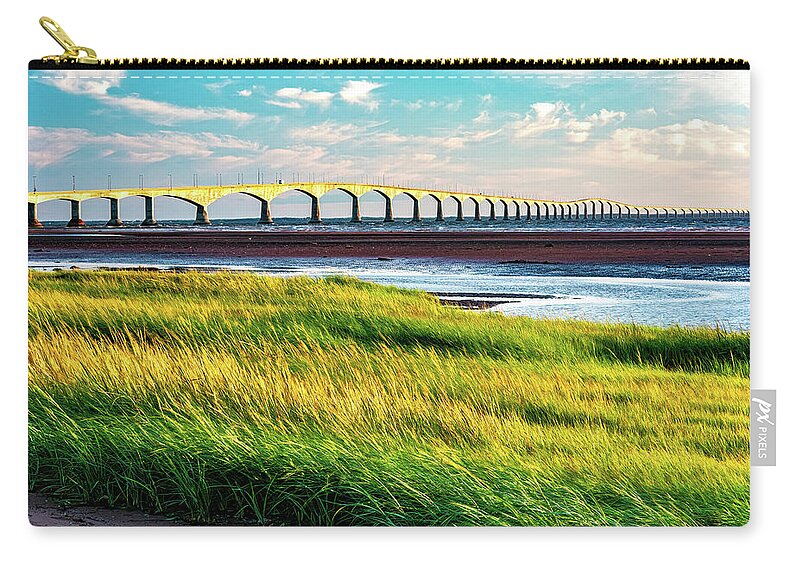Confederation Bridge Zip Pouch featuring the photograph The Confederation Bridge by Douglas Wielfaert