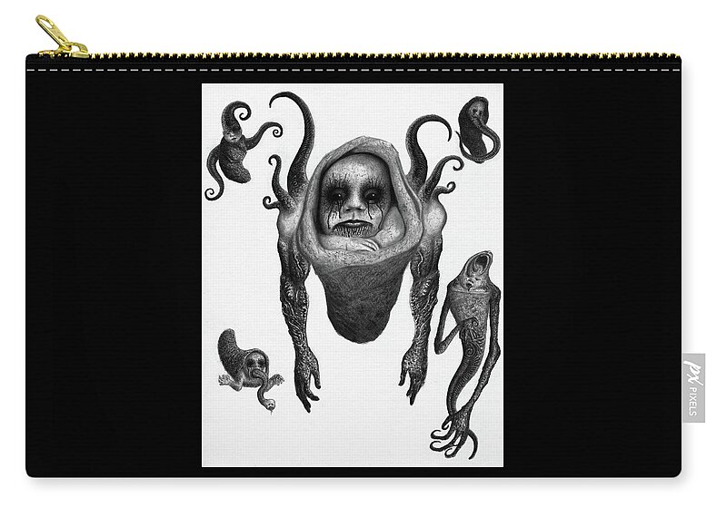 Horror Zip Pouch featuring the drawing The Corrupted Demon Profile - Artwork by Ryan Nieves