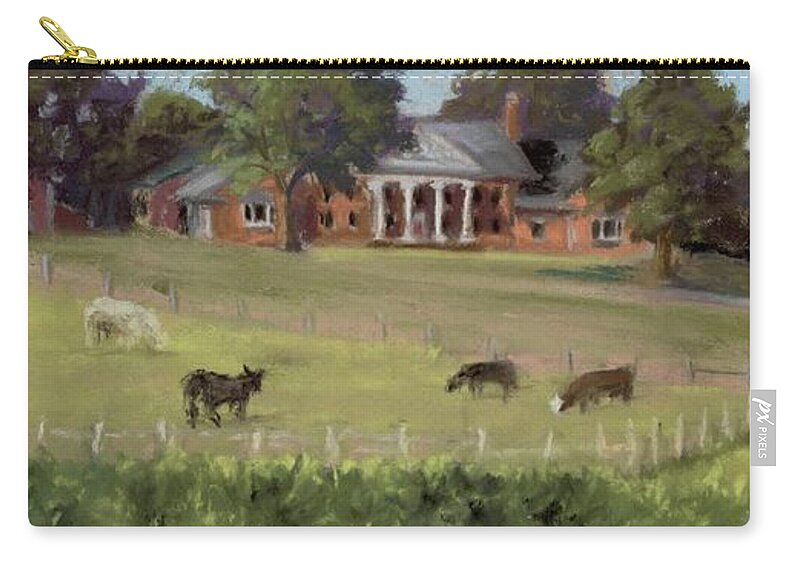 Ohio Landscape Of Cows On A Pasture Zip Pouch featuring the painting The Cow Pasture at Meyer Ranch by Terri Meyer