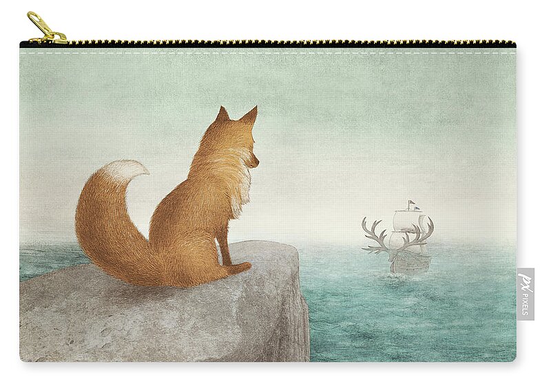 Fox Carry-all Pouch featuring the drawing The Day the Antlered Ship Arrived by Eric Fan