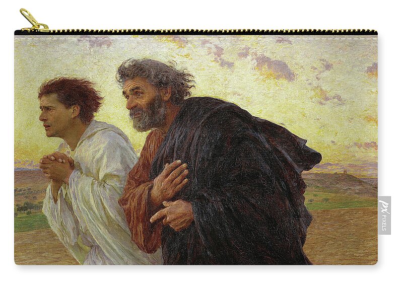 Eugene Burnand Zip Pouch featuring the painting The Disciples Peter and John running to the tomb on the morning of the Resurrection, 1898 by Eugene Burnand