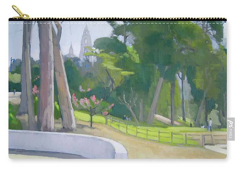 Dog Park Zip Pouch featuring the painting Nate's Point Dog Park Balboa Park San Diego California by Paul Strahm