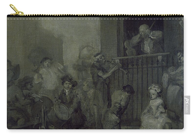 Hogarth Zip Pouch featuring the painting The Enraged Musician, 17th Century by William Hogarth