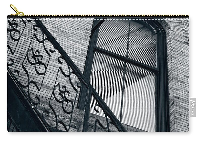 Black And White Zip Pouch featuring the photograph The Fire Escape by Judi Kubes