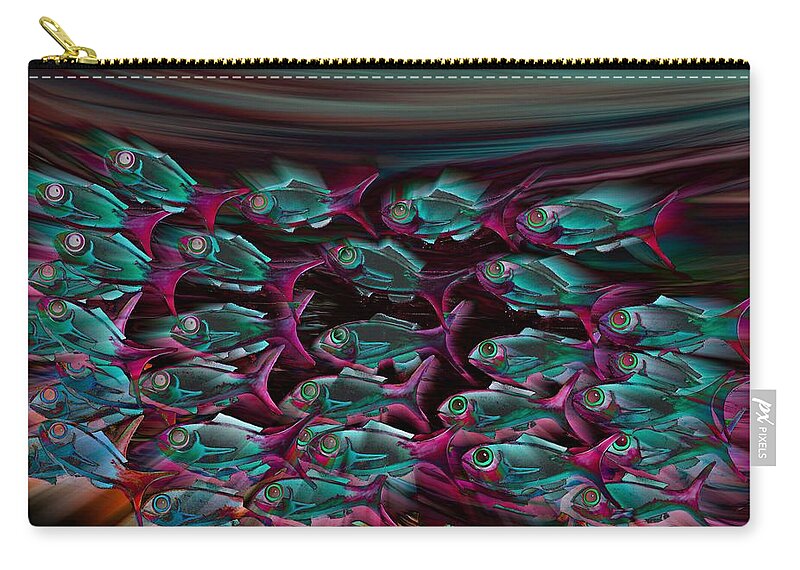 Modern Abstract Zip Pouch featuring the painting The Fish - At Night by Joan Stratton
