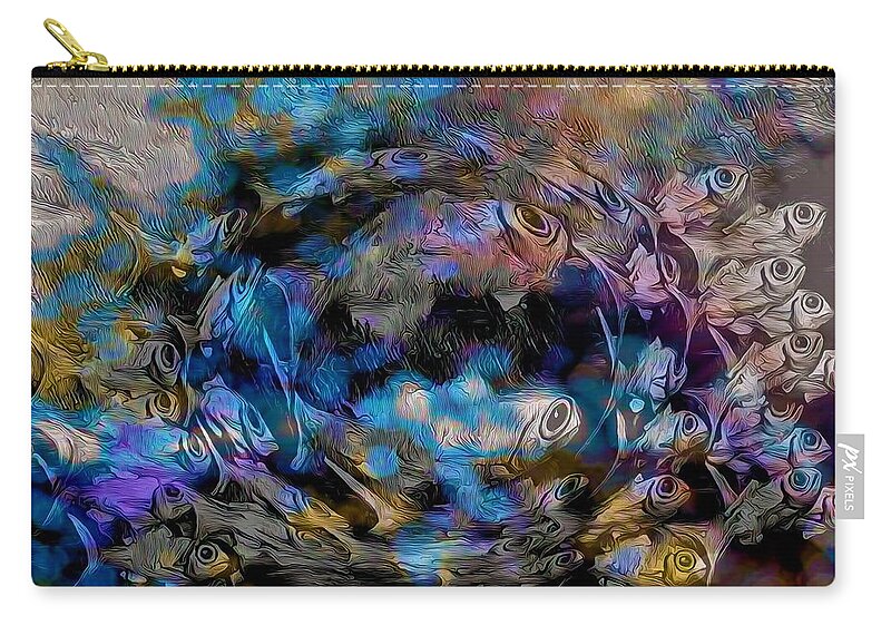 Modern Abstract Art Zip Pouch featuring the painting The Fish In Focus by Joan Stratton