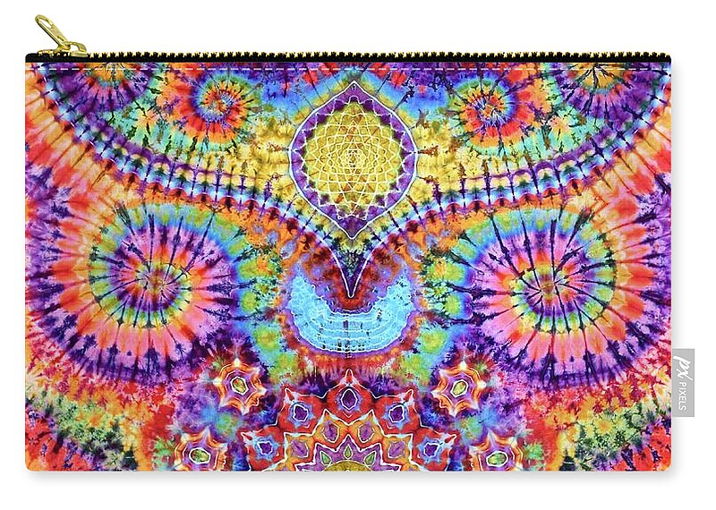 Rob Norwood Tie Dye Tapestry Ice Dyed Psychedelic Art Zip Pouch featuring the tapestry - textile The Golden road by Rob Norwood