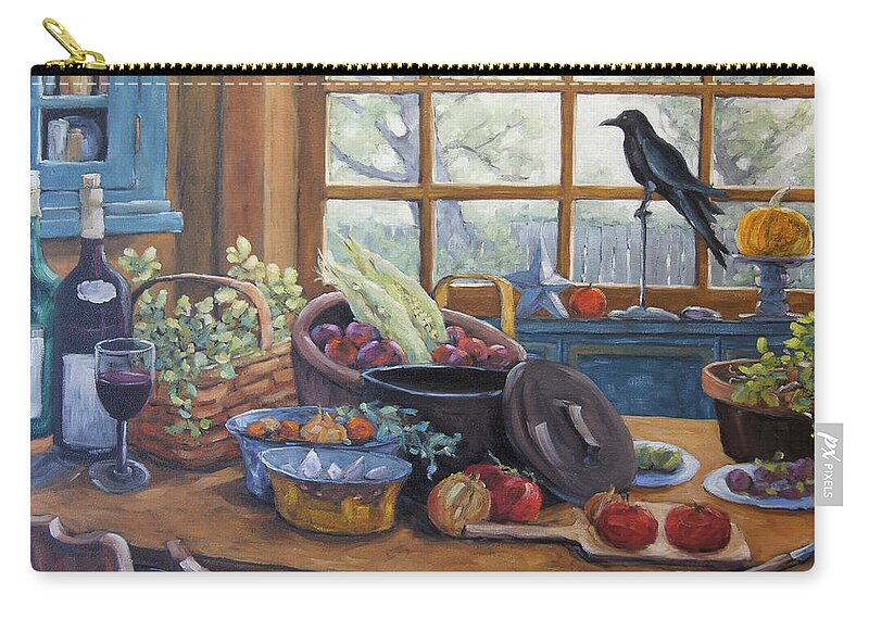 30x24x1.5 Zip Pouch featuring the painting The Good Harvest Country Kitchen by Richard Pranke by Richard T Pranke