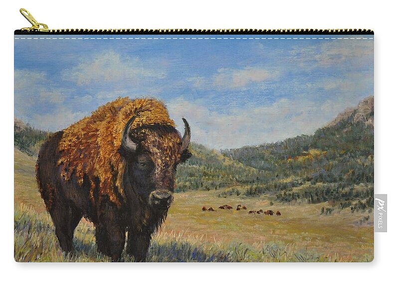 Bison Carry-all Pouch featuring the painting The Guardian by Lee Tisch Bialczak