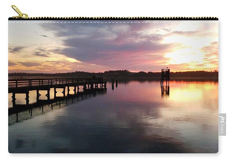 Coos Bay Zip Pouch featuring the photograph The Hollering Place Pier at Sunset by Suzy Piatt