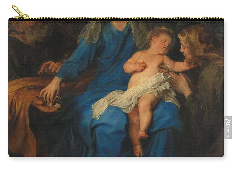 Anthony Van Dyck (manner Of) Zip Pouch featuring the painting The Holy Family with Mary Magdalene. by Anthony van Dyck -manner of-