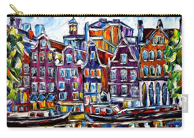 Beautiful Amsterdam Carry-all Pouch featuring the painting The Houses Of Amsterdam by Mirek Kuzniar