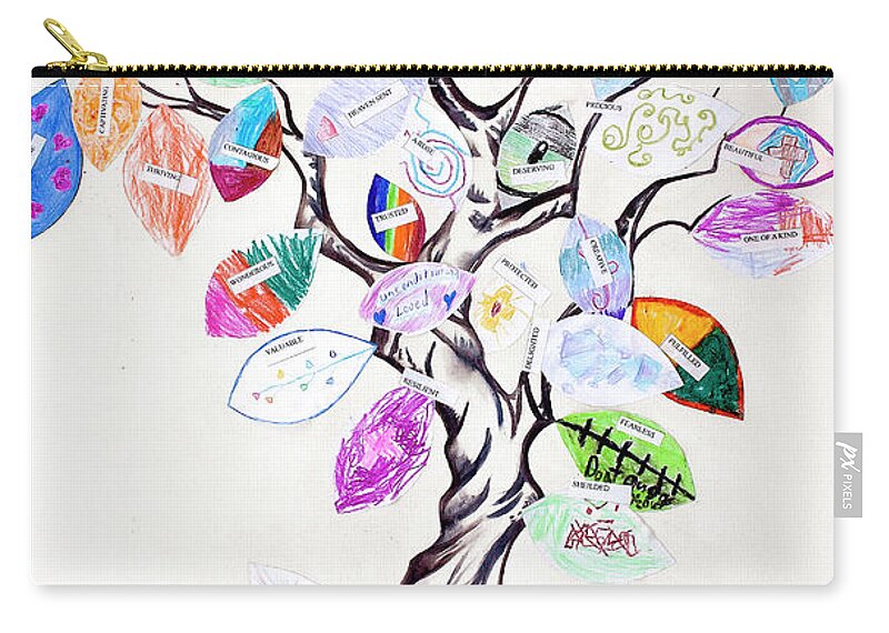 Art Collaboration Zip Pouch featuring the mixed media The I Am Tree by Jeanette Sthamann