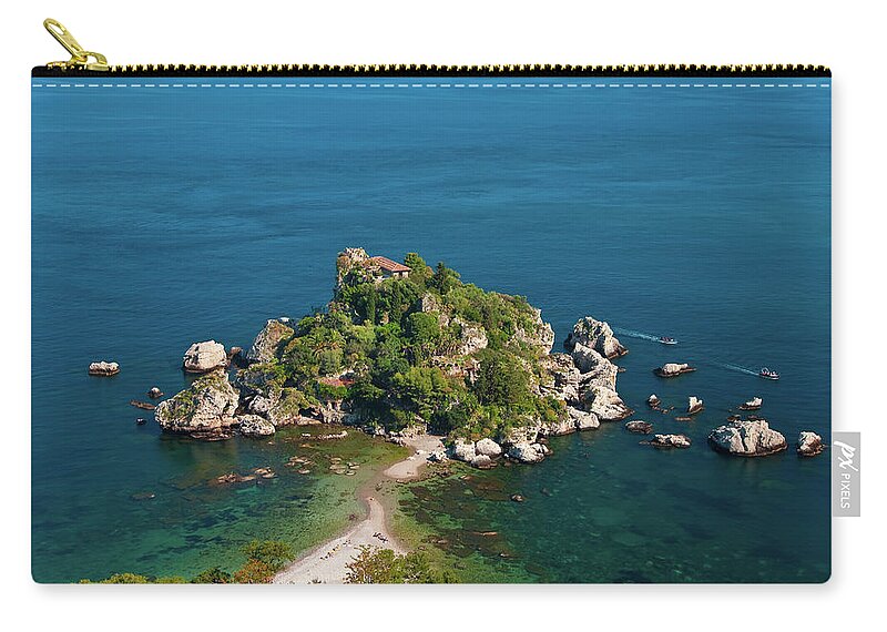 Scenics Zip Pouch featuring the photograph The Island Of Isola Bella In Sicily by Peter Adams