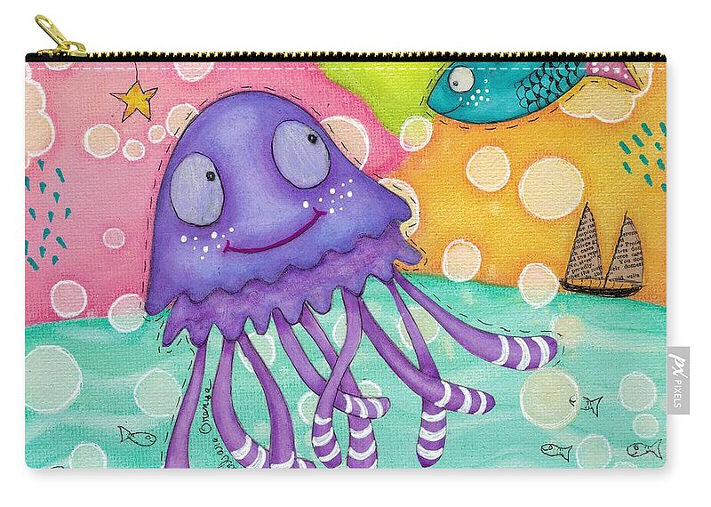 Jellyfish Zip Pouch featuring the mixed media The Jellyfish by Barbara Orenya