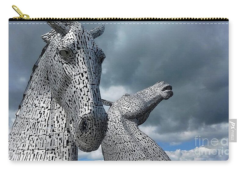 The Kelpies Zip Pouch featuring the photograph The Kelpies by Joan-Violet Stretch