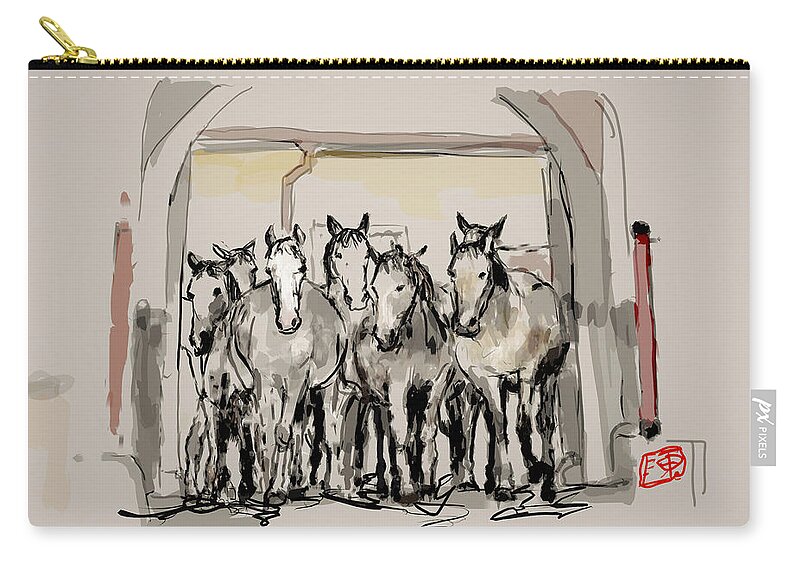 Horses. Kladruber  Zip Pouch featuring the digital art The Kladrubers by Debbi Saccomanno Chan