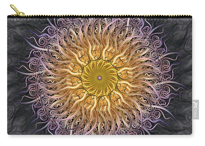 Pinwheel Mandala Zip Pouch featuring the digital art The Lights Of Spiral Serenity by Becky Titus