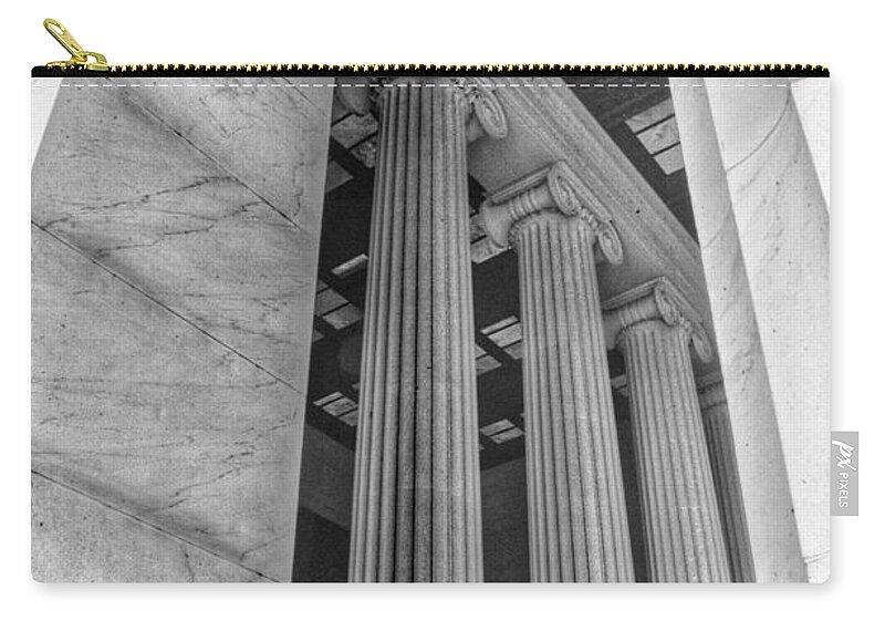 Abraham Lincoln Zip Pouch featuring the photograph The Lincoln Memorial Washington D. C. - Black and White Abstract Pillars Details 3 by Marianna Mills