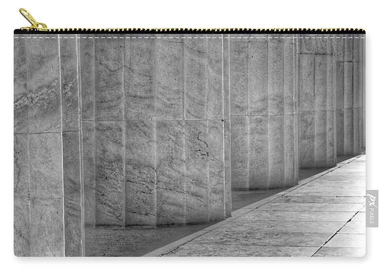 Abraham Lincoln Zip Pouch featuring the photograph The Lincoln Memorial Washington D. C. - Black and White Abstract Pillars Details 6 by Marianna Mills