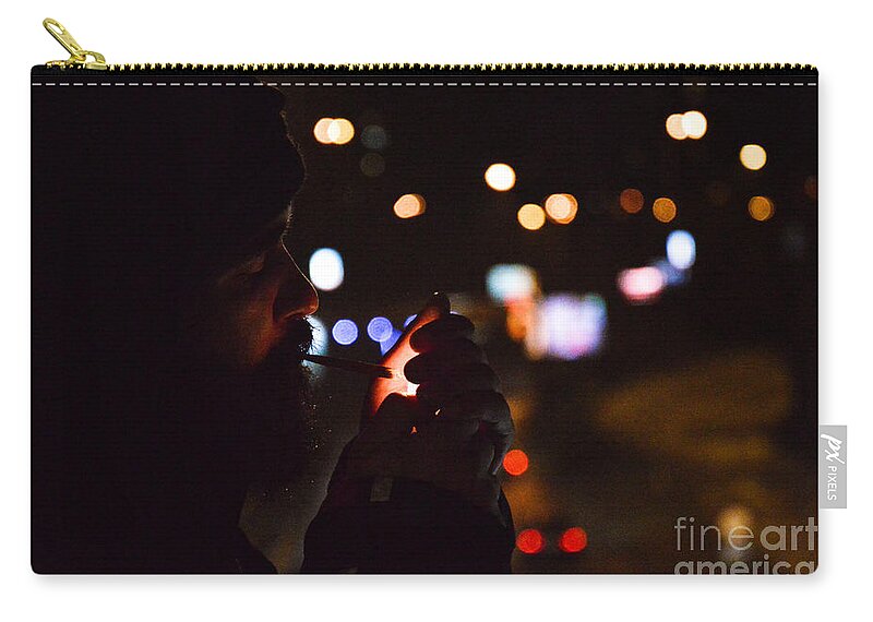 Night Zip Pouch featuring the photograph The lone smoker in the night by Yavor Mihaylov