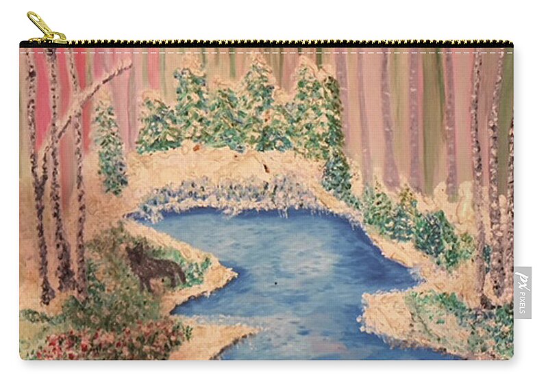 Wolf Zip Pouch featuring the painting The Lone Wolf in Winter by Susan Grunin