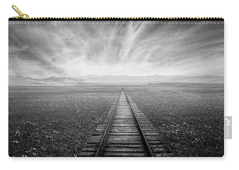 Clouds Zip Pouch featuring the photograph The Long Way Black and White by Debra and Dave Vanderlaan