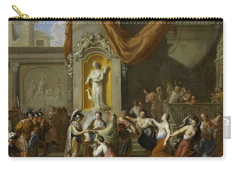 Gerard Hoet (i) Zip Pouch featuring the painting The Marriage of Alexander the Great and Roxane of Bactria. by Gerard Hoet -I-