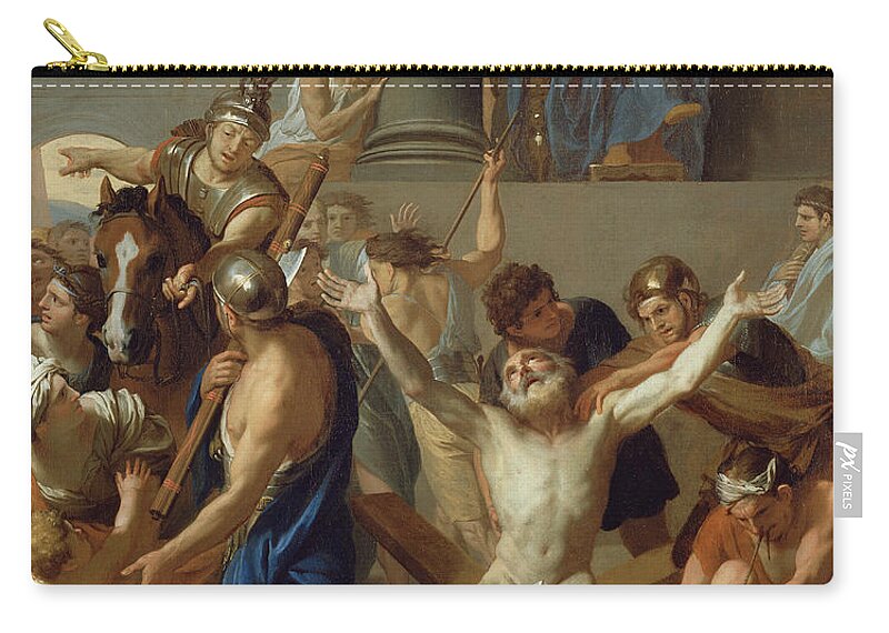 17th Century Art Zip Pouch featuring the painting The Martyrdom of St. Andrew by Charles Le Brun