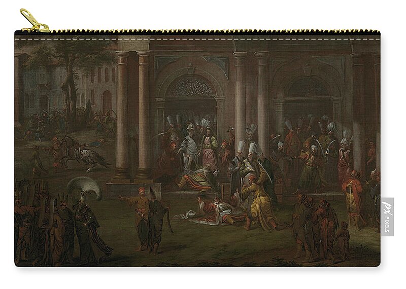 18th Century Art Zip Pouch featuring the painting The Murder of Patrona Halil and His Followers by Jean Baptiste Vanmour