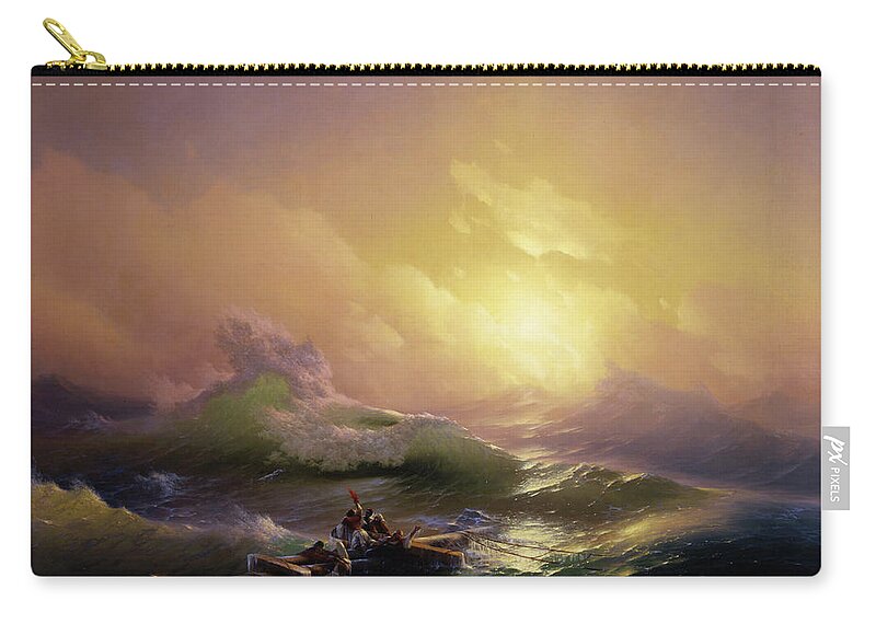 Ivan Aivazovsky Zip Pouch featuring the painting The Nineth Wave by Ivan Aivazovsky