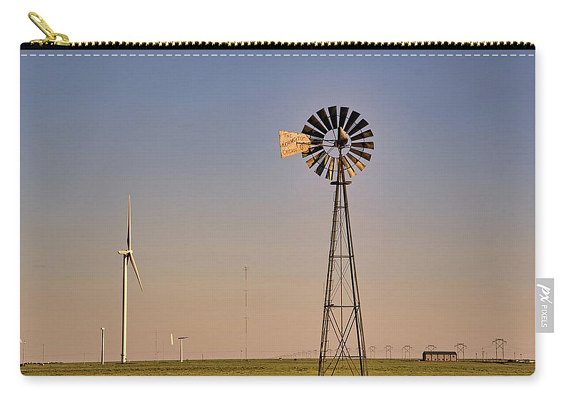 Texas Zip Pouch featuring the photograph The Old and The New #windmills by Andrea Anderegg