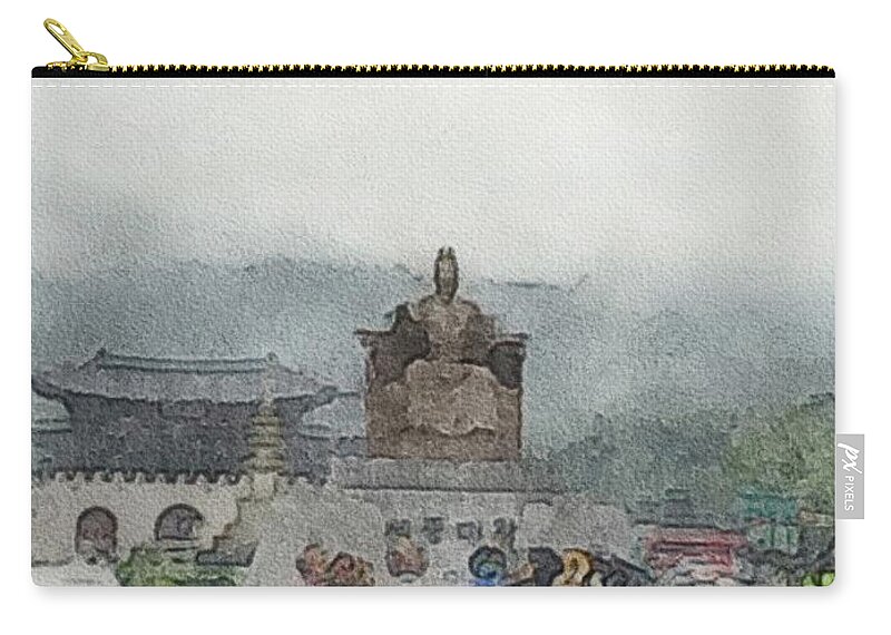 Photoshop Zip Pouch featuring the digital art The old palace on a dank day by Steve Glines
