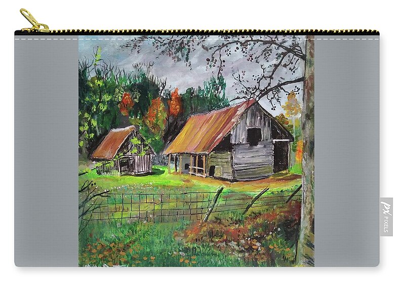 Old Barn Zip Pouch featuring the painting The Old Place by Mike Benton