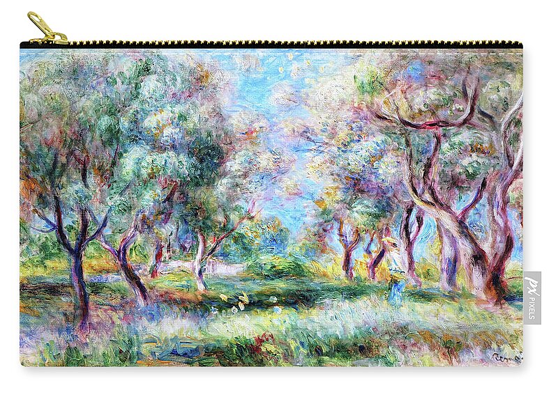 The Olive Trees Of Cagnes Zip Pouch featuring the painting The olive trees of Cagnes - Digital Remastered Edition by Pierre-Auguste Renoir