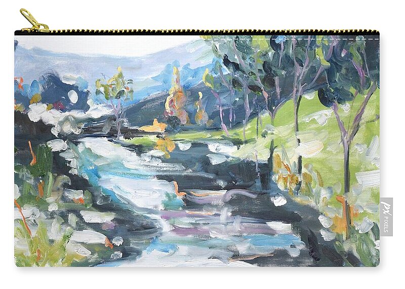 Abstract Landscape Zip Pouch featuring the painting The Promises of Spring by Donna Tuten