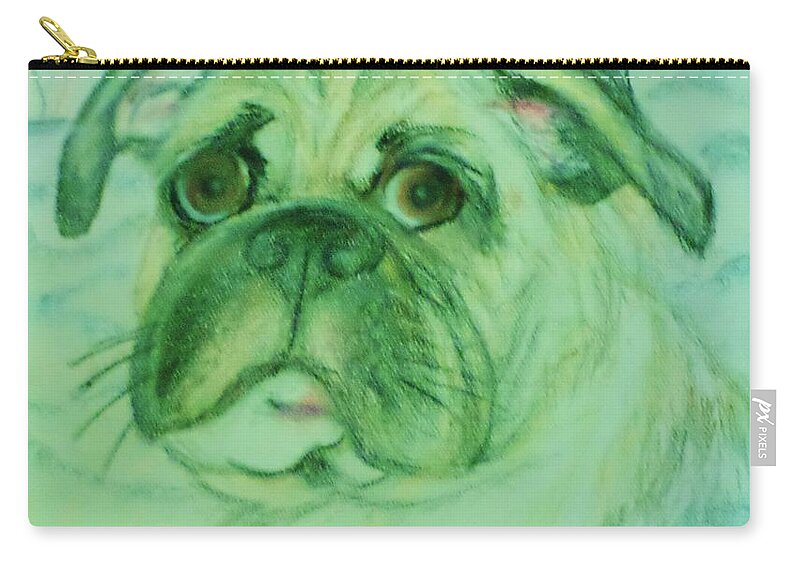 Dogs Zip Pouch featuring the drawing The Pug in the Tub by Christy Saunders Church
