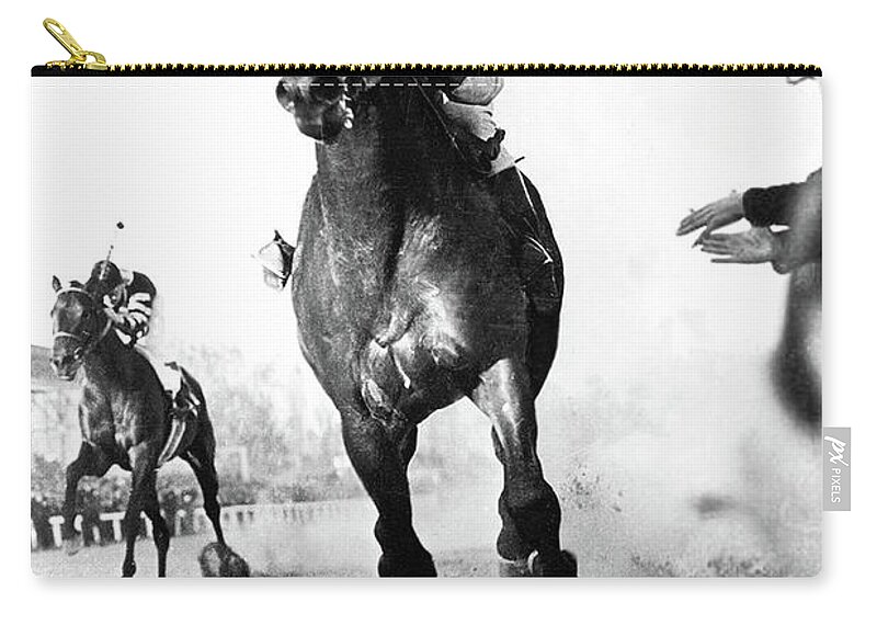 The Race Of The Century Zip Pouch featuring the mixed media The Race of the Century, Seabiscuit and War Admiral, Pimlico Race Course by Thomas Pollart