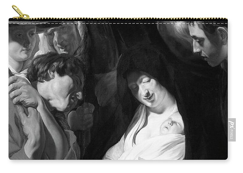 Nativity Zip Pouch featuring the photograph The Shepherds in Black and White by Munir Alawi