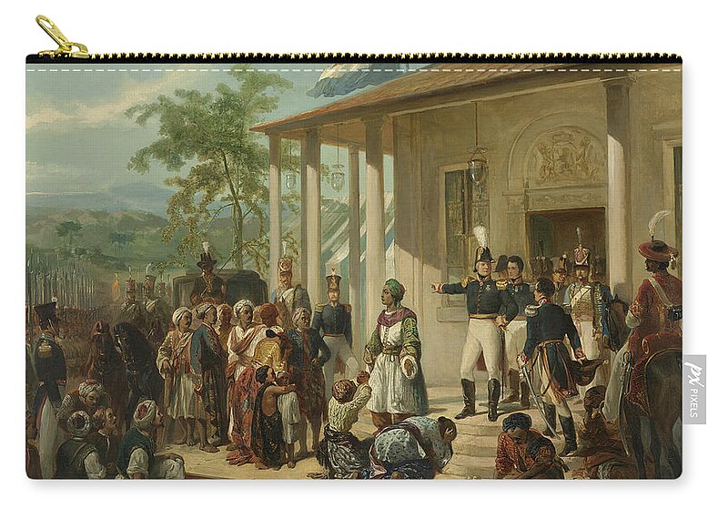 19th Century Art Zip Pouch featuring the painting The submission of Diepo Negoro to Lieutenant General Baron De Kock by Nicolaas Pieneman