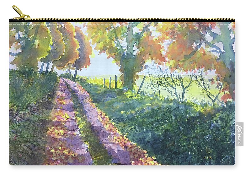 Watercolour Zip Pouch featuring the painting The Tunnel in Autumn by Glenn Marshall