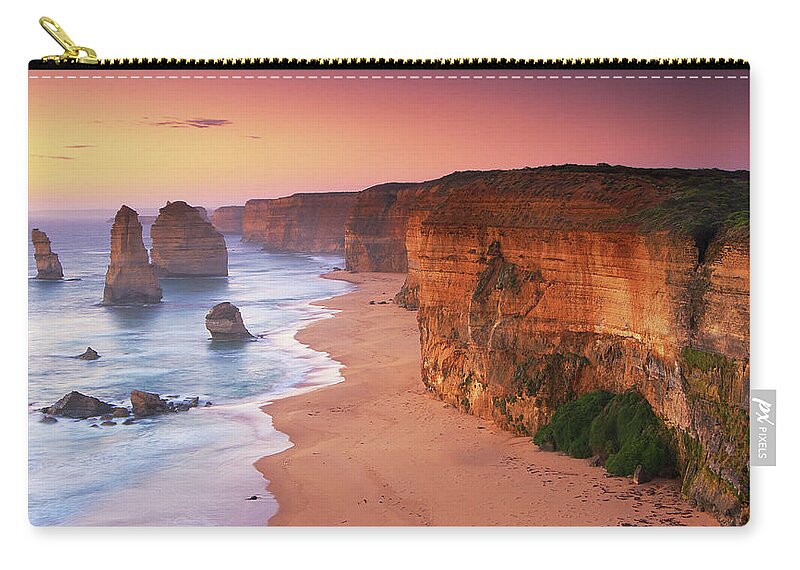 Water's Edge Zip Pouch featuring the photograph The Twelve Apostles At Sunrise Great by Christopher Chan