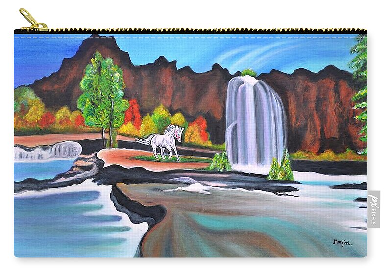 Waterfall Zip Pouch featuring the painting The Waterfall II by Manjiri Kanvinde