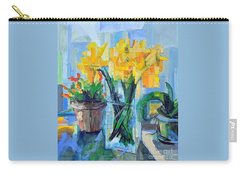 Sunny Zip Pouch featuring the painting The Window Sill by Jodie Marie Anne Richardson Traugott     aka jm-ART