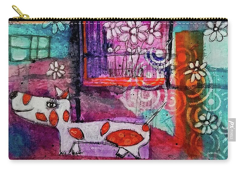 Dog Zip Pouch featuring the mixed media Thinking Happy Thoughts by Mimulux Patricia No