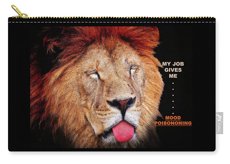 Lions Zip Pouch featuring the digital art This Lion Has Lost His Humour by Michelle Liebenberg