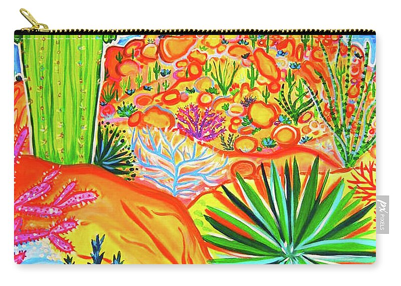 Rachel Houseman Zip Pouch featuring the painting Thompson Peak Cactus by Rachel Houseman