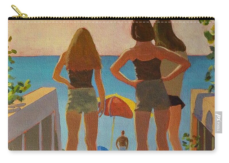 Beach Zip Pouch featuring the painting Three Beach Girls by David Gilmore
